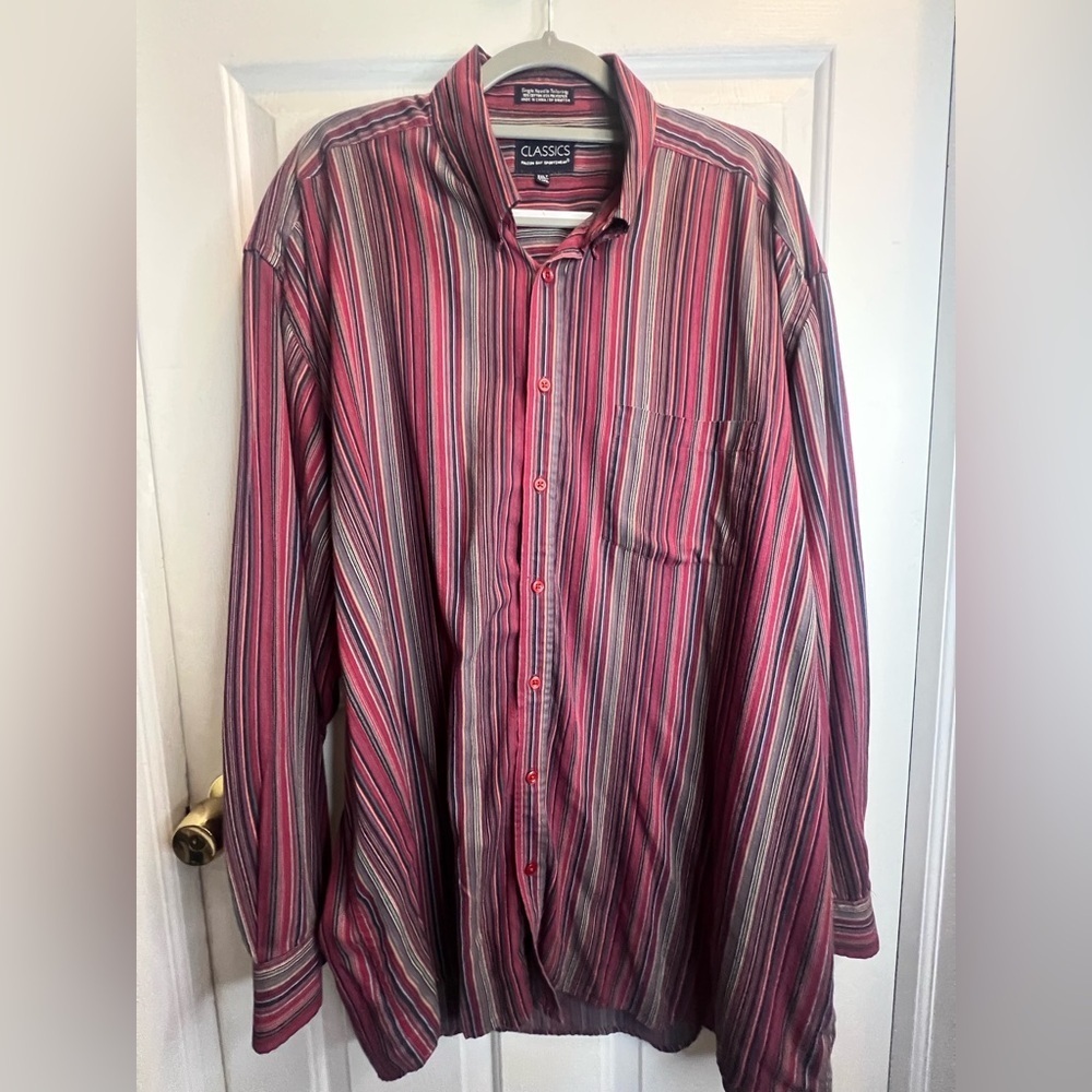 Classic Men's Striped Shirt - pink and Gray